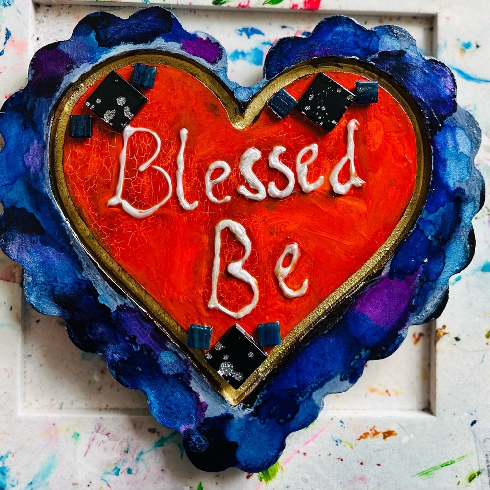 Original Heart shaped oil painting on wood panel